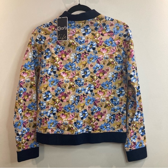 ORB LIFE Sz  M Sprout Beige Floral Cropped Bomber Jacket New with Tag - Picture 7 of 12